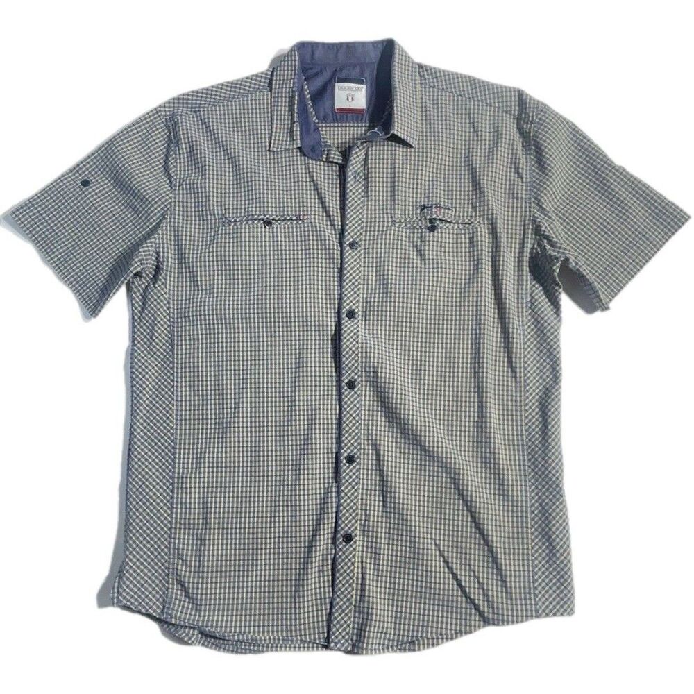 Bagarda Clothing Co.Police short sleeve blue checked casual shirt Men’s Size L